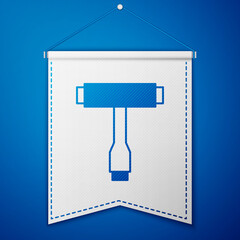Blue Multi-Function All-In-One portable skate tool T-tool for skateboard, longboard, electric skateboard icon isolated on blue background. White pennant template. Vector