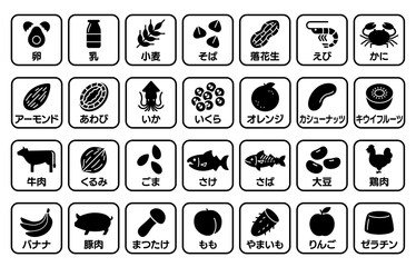 Food allergen vector icon　食物アレルギーのアイコンセット