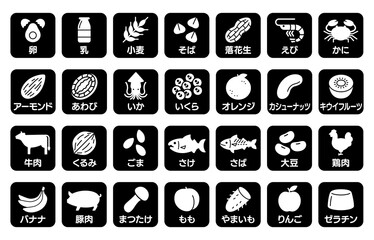 Food allergen vector icon　食物アレルギーのアイコンセット