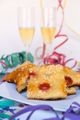 Coca de Sant Joan, a traditional sweet cake from Catalonia, Spain. It is eaten during Saint Johns...