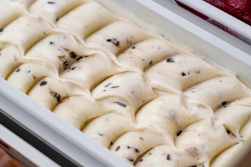 Close-up chocolate chip milk ice cream