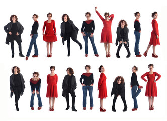Fototapeta premium large group of same woman with different outfits on white background