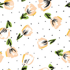 White and Pink Lotus Felt pen Vector Seamless