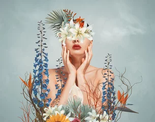 Foto auf Acrylglas Abstrakte Kunstcollage der jungen Frau mit Blumen © Svetlana Radayeva