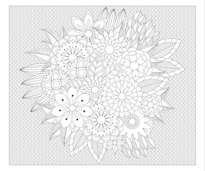 Forest flowers and leaves. Beautiful bouquet. Vector coloring book for adults and children. Hand drawn illustration. Floral ornament is good for web, print and stencil