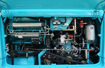 Batteries of an electric bus. closeup photo. modern and comfortable bus. Bus electric engine