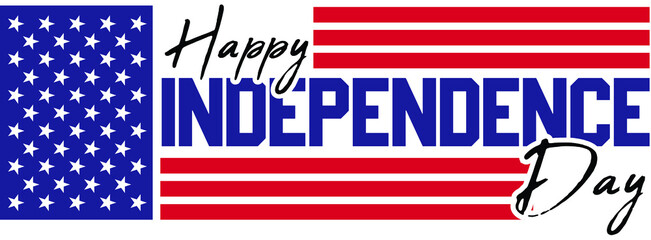 happy independence day America typography design with the red stripes of the USA flag over white background