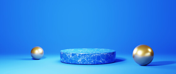 3D rendering of mockup background. Podium for show product. Blank scene showcase with empty round stage.