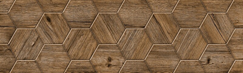 Oak wood hexagonal tiled floor