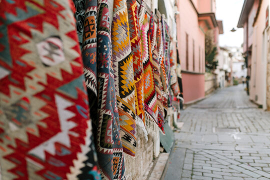 Carpets on the street background