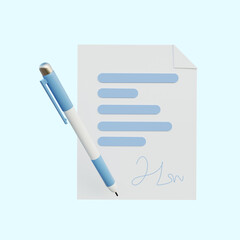 3d illustration agreement letter and ballpoint