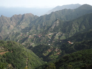 Anaga rural park, Tenerife, Spain. View of the mountains in the fog 