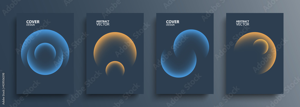Leinwandbilder Cover templates set with vibrant gradient round shapes. Futuristic abstract backgrounds with planet sphere for your creative graphic design. Vector illustration.