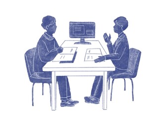 会話しているビジネスマンと客