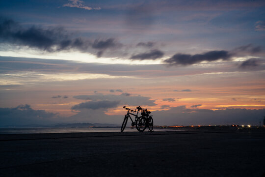 Bicycle And Bicycle At Sunset
