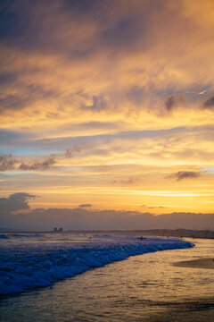 Peaceful beach and sky turn into beautiful sunset color