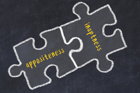 Ploblem solving. Chalk sketch of two puzzles with words appositeness and inaptness