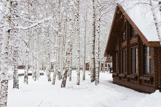 Winter village landscape.