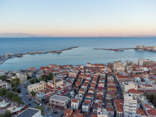 Aerial view of city and port in Chios island, Greece