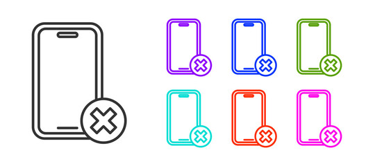 Black line No cell phone icon isolated on white background. No talking and calling sign. Cell prohibition. Set icons colorful. Vector