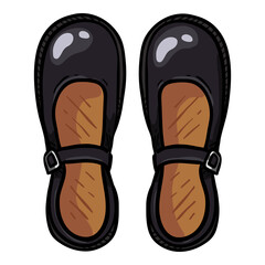Women Clasp Shoes of Black Leather.