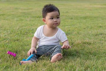 Portrait of a cute little asian baby boy.