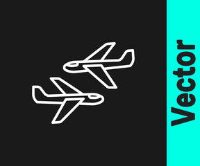 White line Plane icon isolated on black background. Flying airplane icon. Airliner sign. Vector