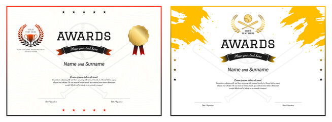 Sport certificate template baseball