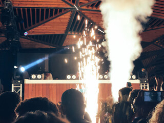 People enjoying DJ performance on party