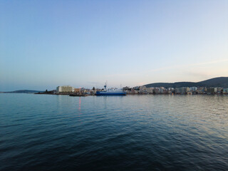 Aerial view of city and port in Chios island, Greece