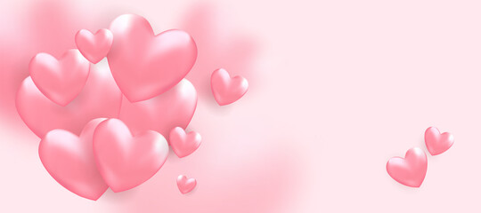 Pink Valentine's Day background Place for text, hearts on bright backdrop. Cute  love banner, greeting card, sale Valentine's day concept background. 