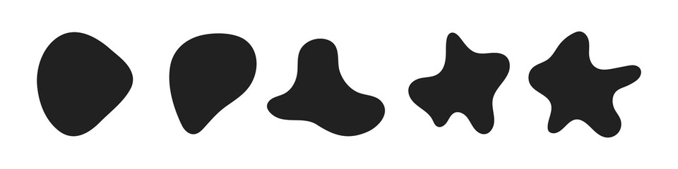 Random abstract liquid organic black irregular blotch shapes flat style design fluid vector illustration set banner simple shape template for presentation design, flyer, isolated on white background.