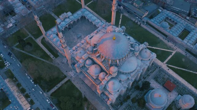 Sultan Ahmed Mosque In Istanbul, Turkey. Aerial view 4K.
