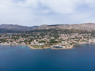 Fototapeta na wymiar Aerial view of city and port in Chios island, Greece