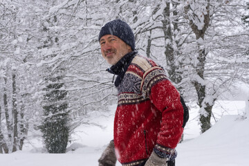 happy man in the snow