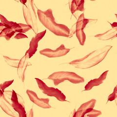 Ruby Banana Jungle. Red Seamless Wallpaper. Rusty Tropical Set. Coral Pattern Decor. Watercolor Design. Floral Texture. Summer Wallpaper. Botanical Print.
