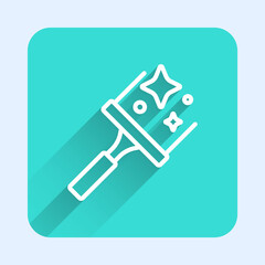 White line Cleaning service with of rubber cleaner for windows icon isolated with long shadow background. Squeegee, scraper, wiper. Green square button. Vector