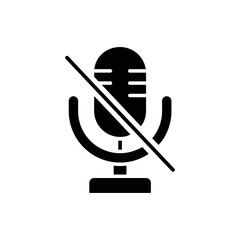 Microphone off glyph icon. Vector fill black illustration.