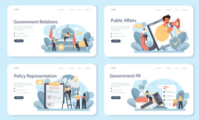 Government PR web banner or landing page set. Political party