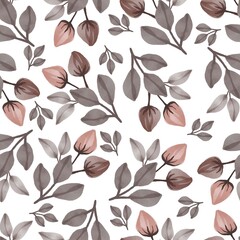 seamless pattern of brown flower and leaf for textile