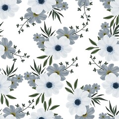 seamless pattern of white and grey flower bouquet for fabric design