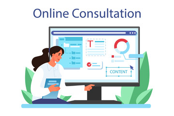 Magazine editor online service or platform. Journalist and designer working