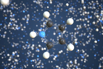 Pyrrole molecule, scientific molecular model, 3d rendering