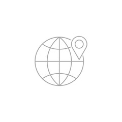 globe and map marker icon isolated on white background
