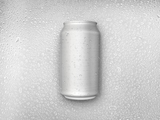 Aluminum cans on water droplets background