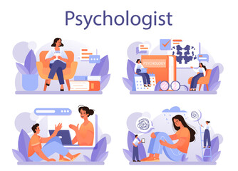 Psychologist concept set. Mental health diagnostic. Doctor treating human
