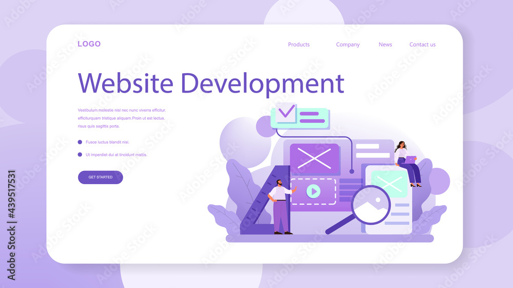 Wall mural web site design web banner or landing page. presenting content