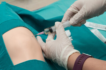 training medical procedure puncture training knee for aspiration, synovial fluid aspiration,...