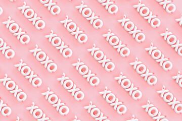 XOXO - Hugs and kisses abbreviation- 3D render of the word "XOXO" on a pink background with red hearts 