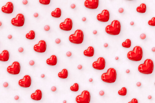 Rendering of 3d hearts on pink background